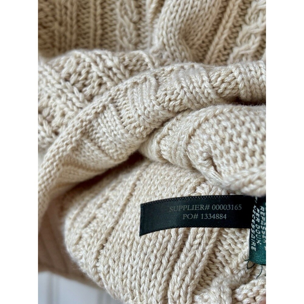 Vtg Ralph Lauren American Flag Aran Cable Knit Sweater 100% Cotton Cream Size M - Picture 6 of 11